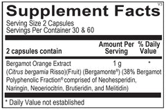 Ortho Bergamot BPF label detail showing polyphenol blend for cholesterol balance.