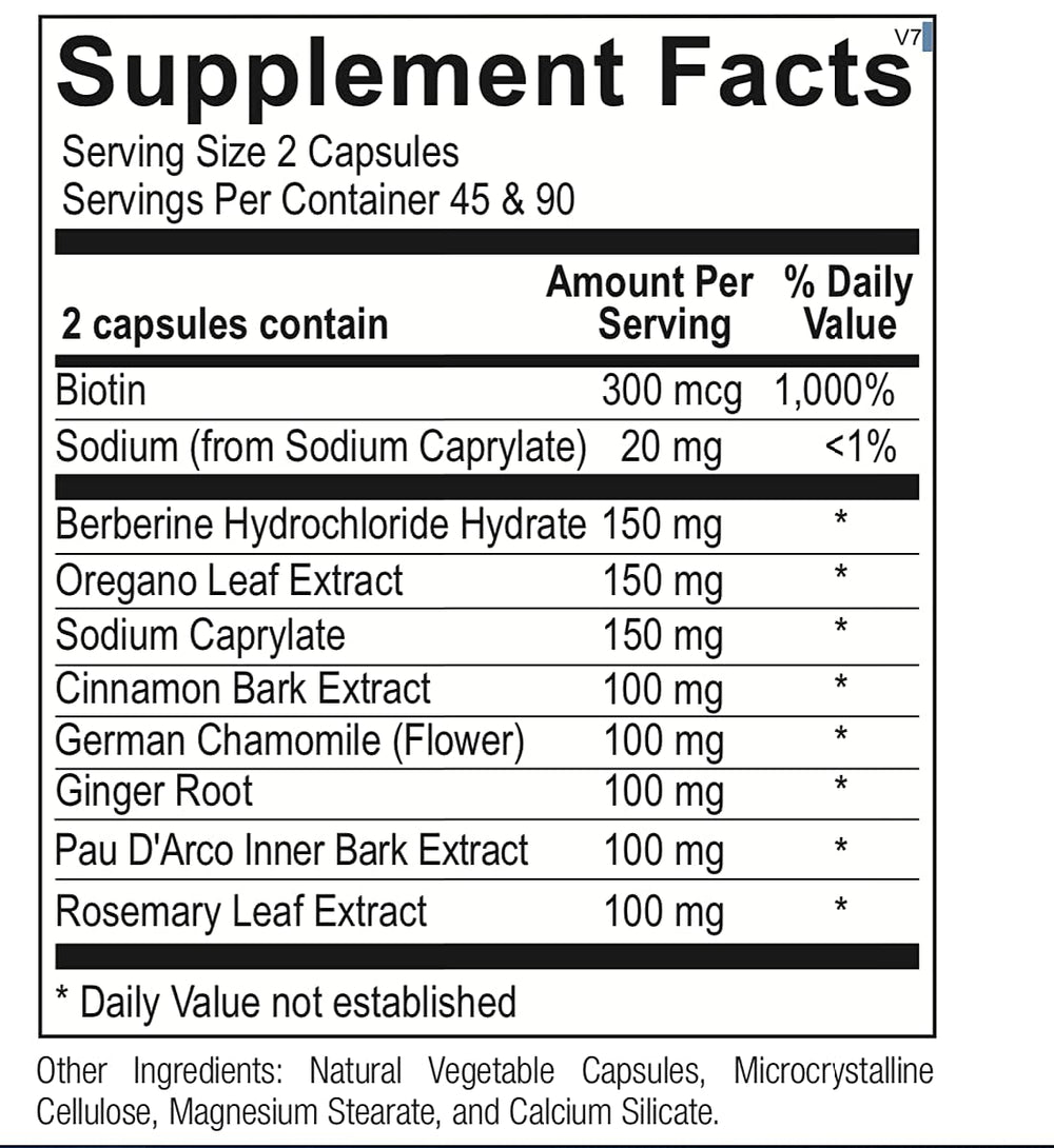 Ortho Molecular 5A Candicid Forte packaging with bottle and pills illustrating a dietary supplement