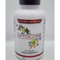 Ortho Molecular Mitocore bottle showing 120 capsules for energy support and immune function