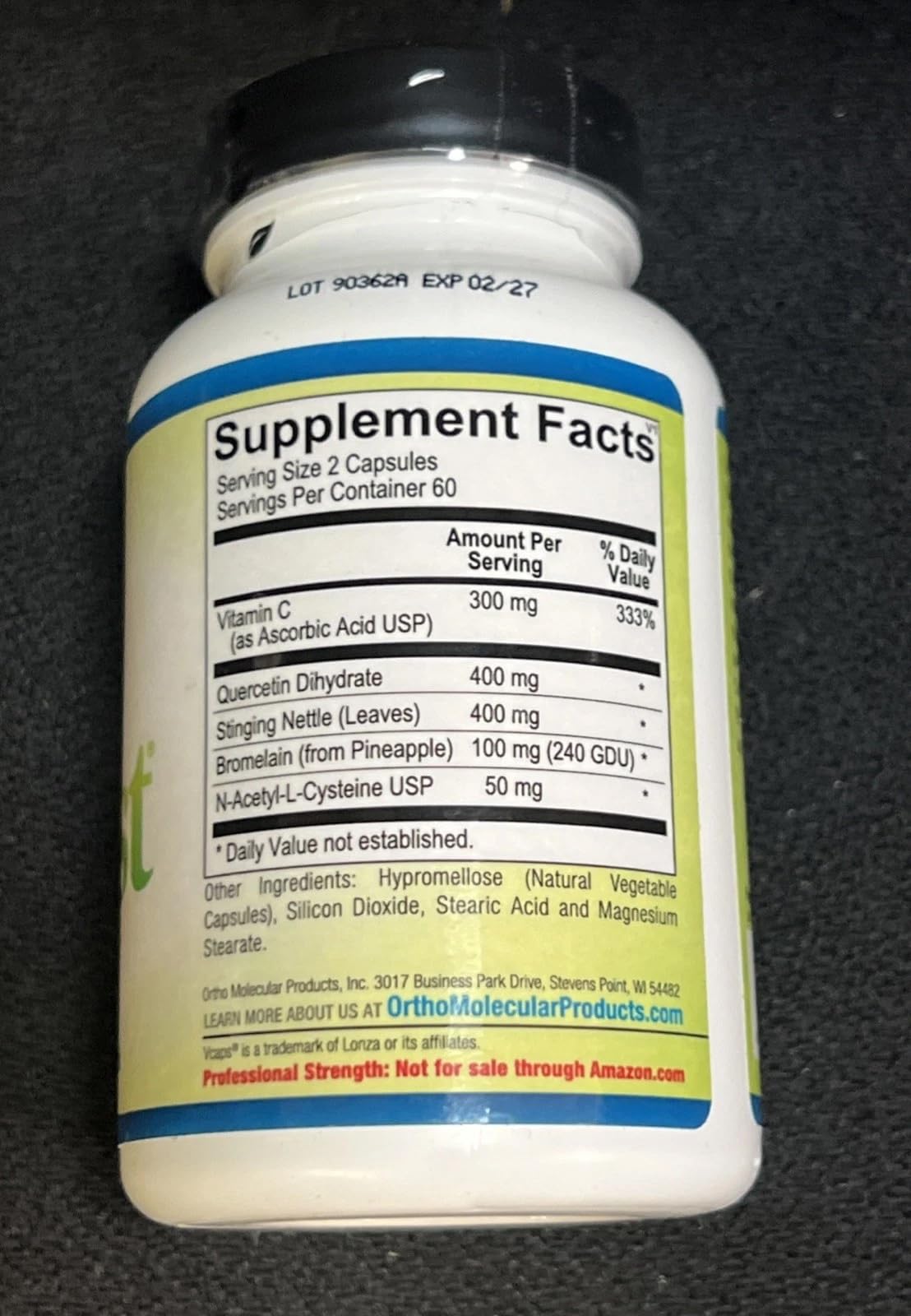 Ortho Molecular Natural D-Hist capsules displayed; helps support nasal passages and sinus health.