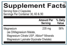 Ortho Molecular Reacted Magnesium capsules on label, convenient daily use for overall wellness.