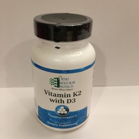 Ortho Molecular Vitamin K2 with D3 bottle highlighting bone health and calcium storage.
