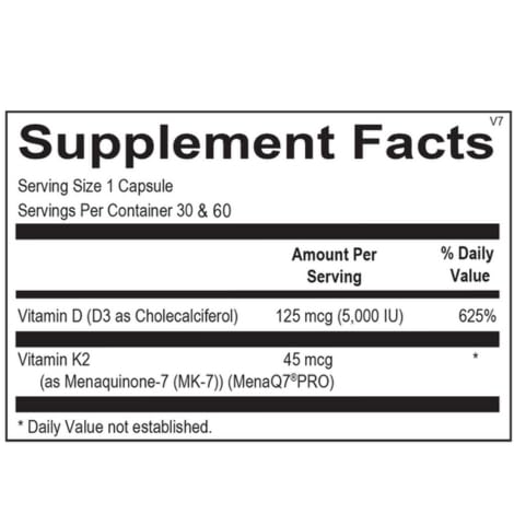 Ortho Molecular Vitamin K2 with D3 capsules closeup highlighting MK-7 for immune function.
