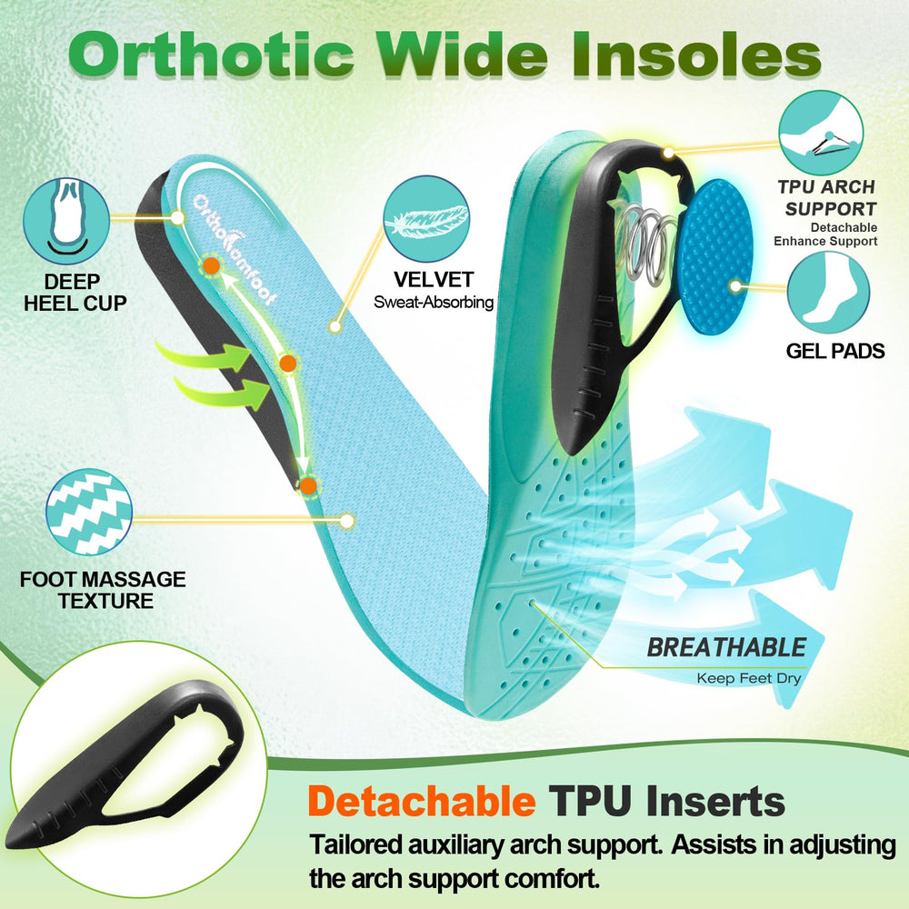OrthoComfoot arch-support and deep heel design evenly distribute pressure for comfort.