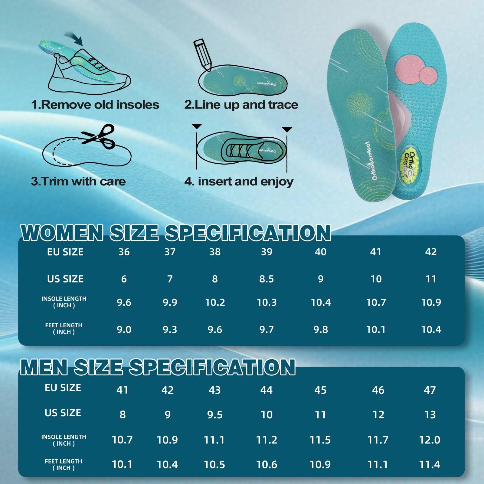 OrthoComfoot athletic foot performance insole supports longer workouts with less fatigue.