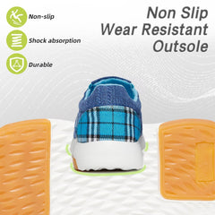 OrthoComfoot blue EVA/rubber outsole provides stable traction.
