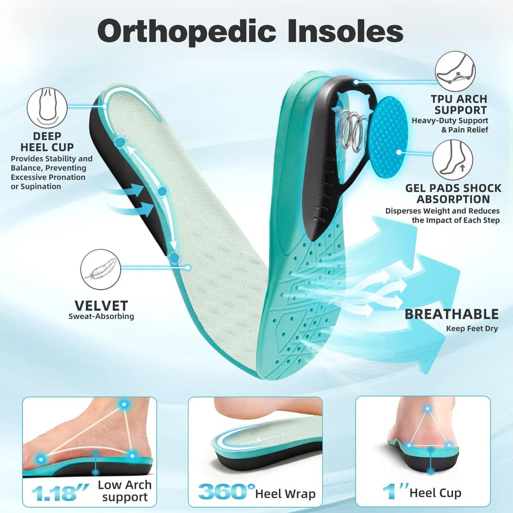 OrthoComfoot shoe with EVA+rubber sole provides cushioning and rebound.