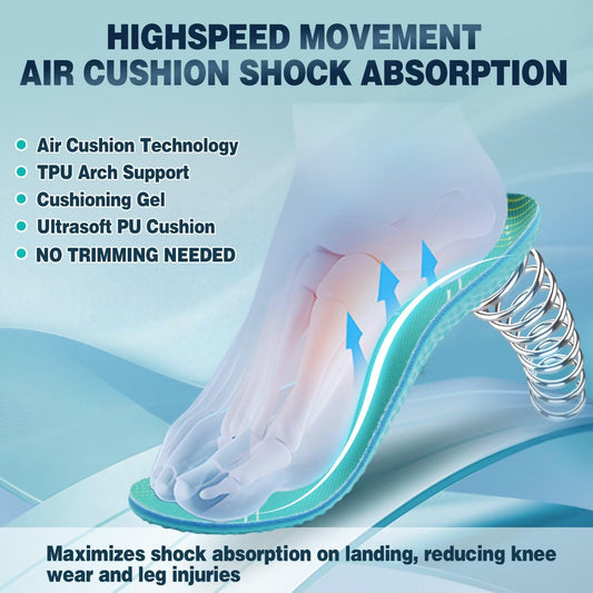OrthoComfoot forefoot gel energy-return insole enhances toe-off for faster sprints.