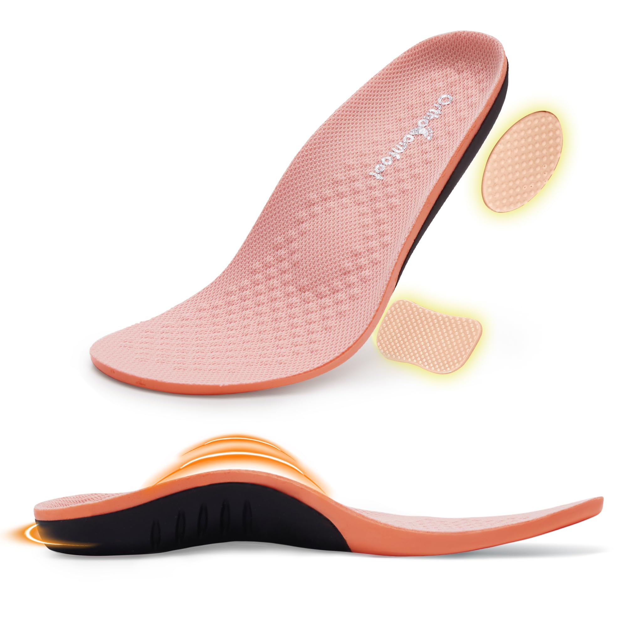 OrthoComfoot high-arch-support women insoles provide structured arch support for daily comfort.