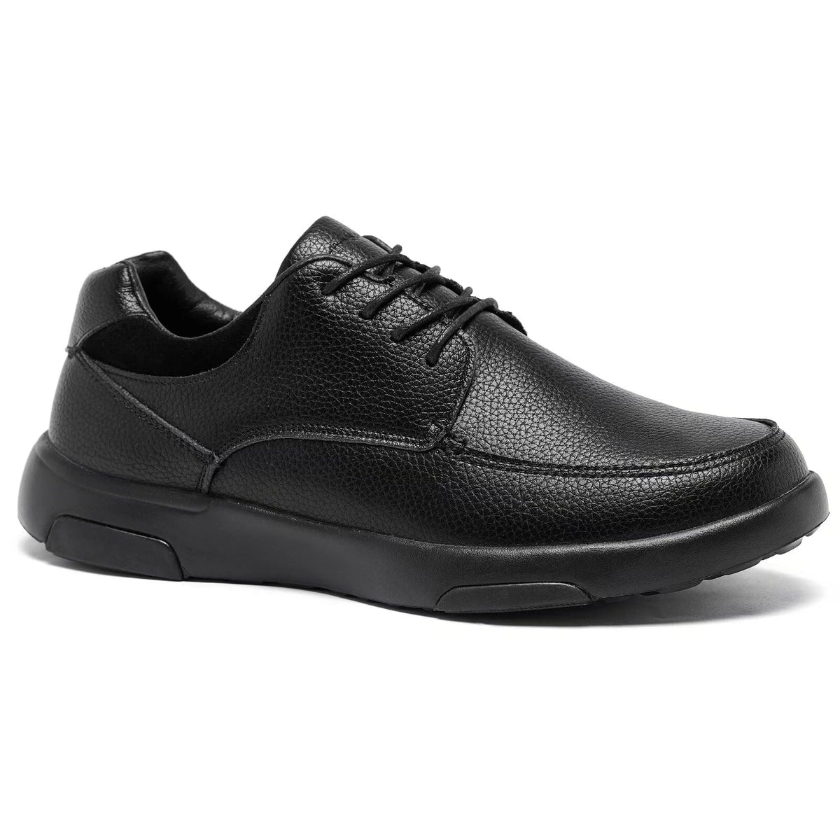 OrthoComfoot men's orthopedic oxford, side view in black leather with arch support