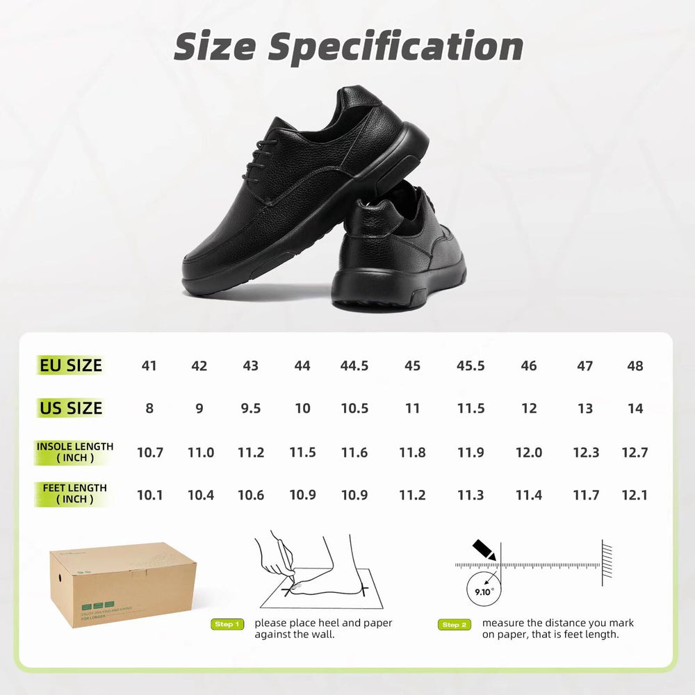 OrthoComfoot men's orthopedic leather dress shoes packaged in a presentable box