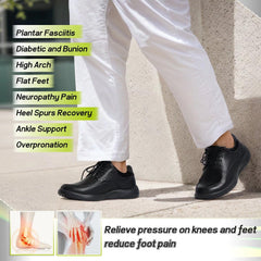 OrthoComfoot EVA+rubber sole cushions with shock absorption for long walks.
