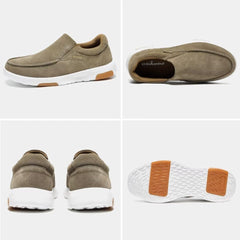 OrthoComfoot leather upper closeup showcases premium materials and refined style.