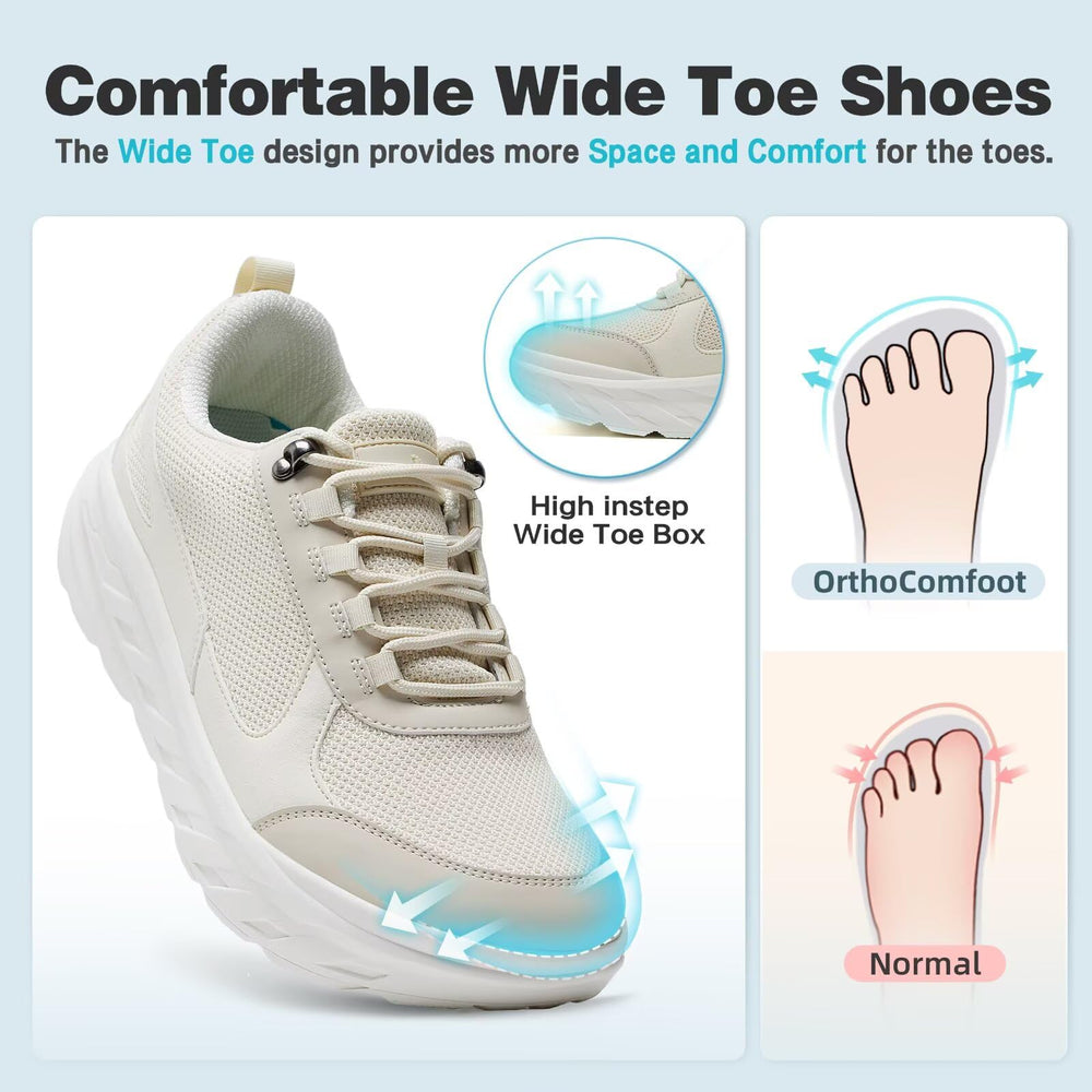 OrthoComfoot breathable upper blends mesh and leather for dry, fresh feet.