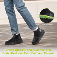 OrthoComfoot black leather orthopedic boot styled for daily use and dressier looks.