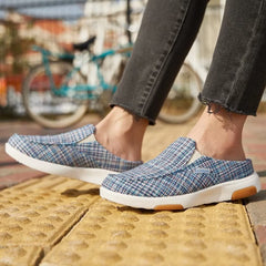 OrthoComfoot slip-on loafers with elastic laces for easy on/off.