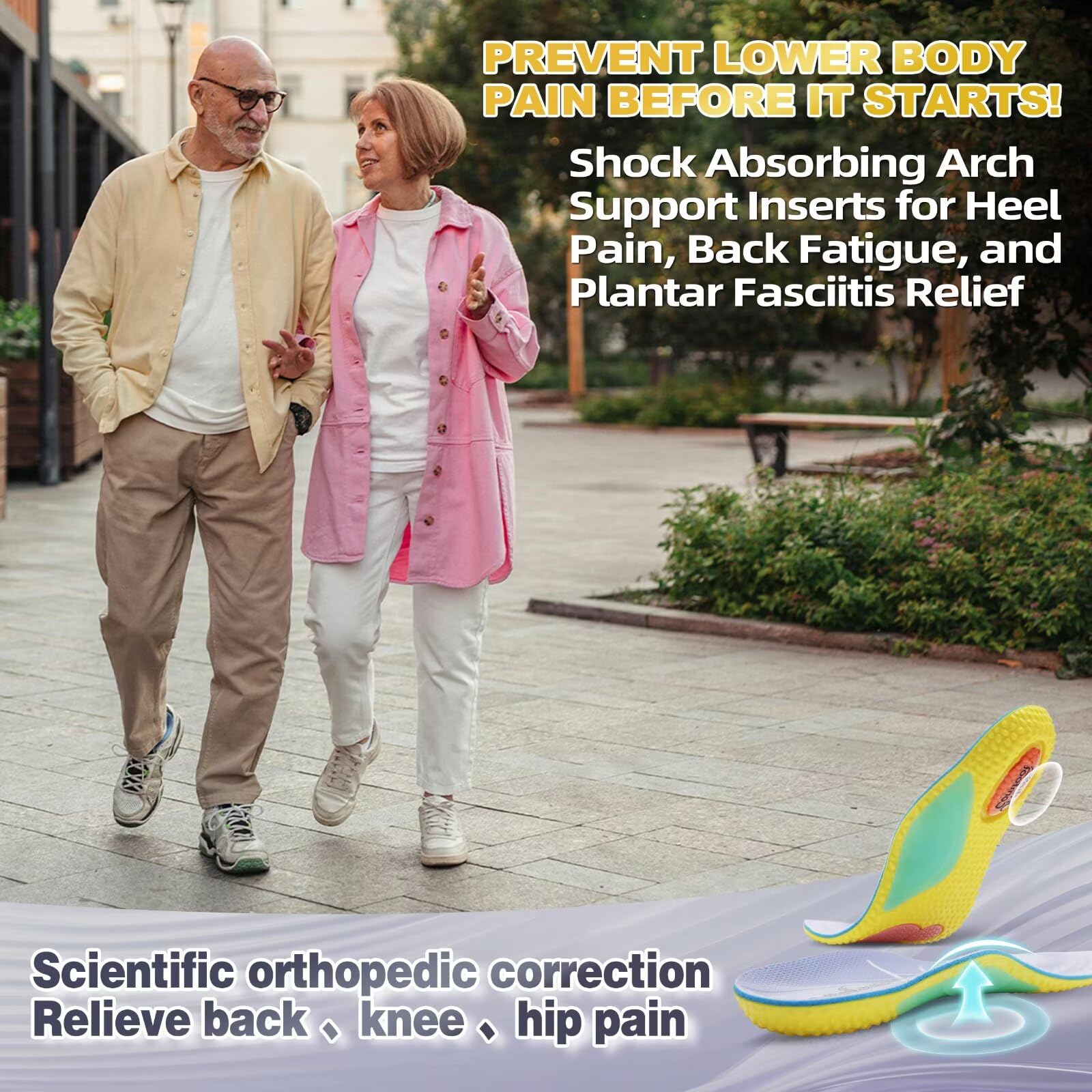 OrthoComfoot unisex insoles designed for men's size 5 and women's size 7.