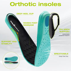 OrthoComfoot arch-support insoles promote comfort for daily wear.