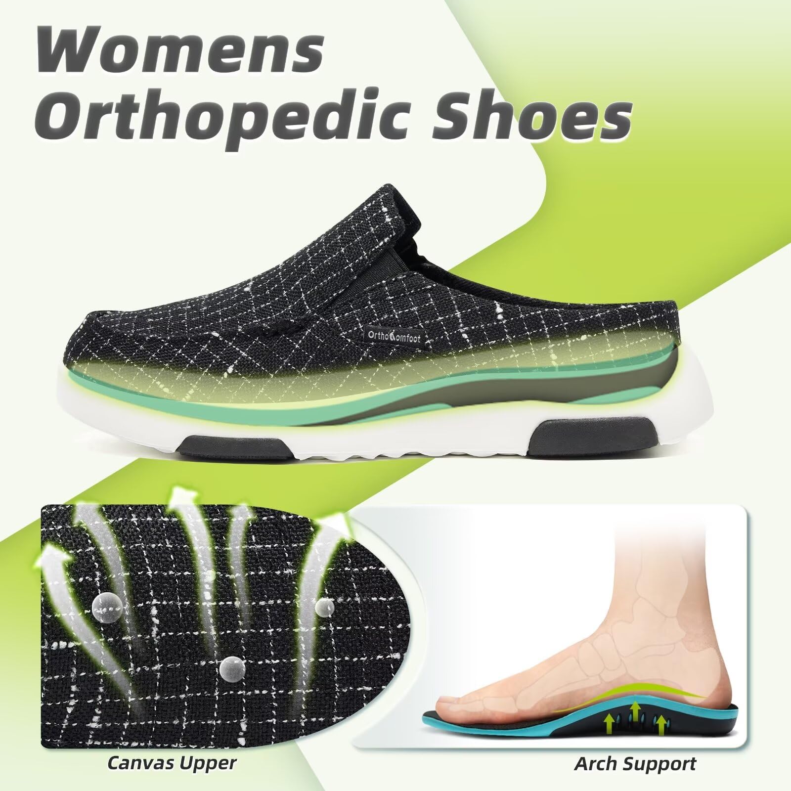 OrthoComfoot women's orthopedic comfy shoes top view with breathable canvas.