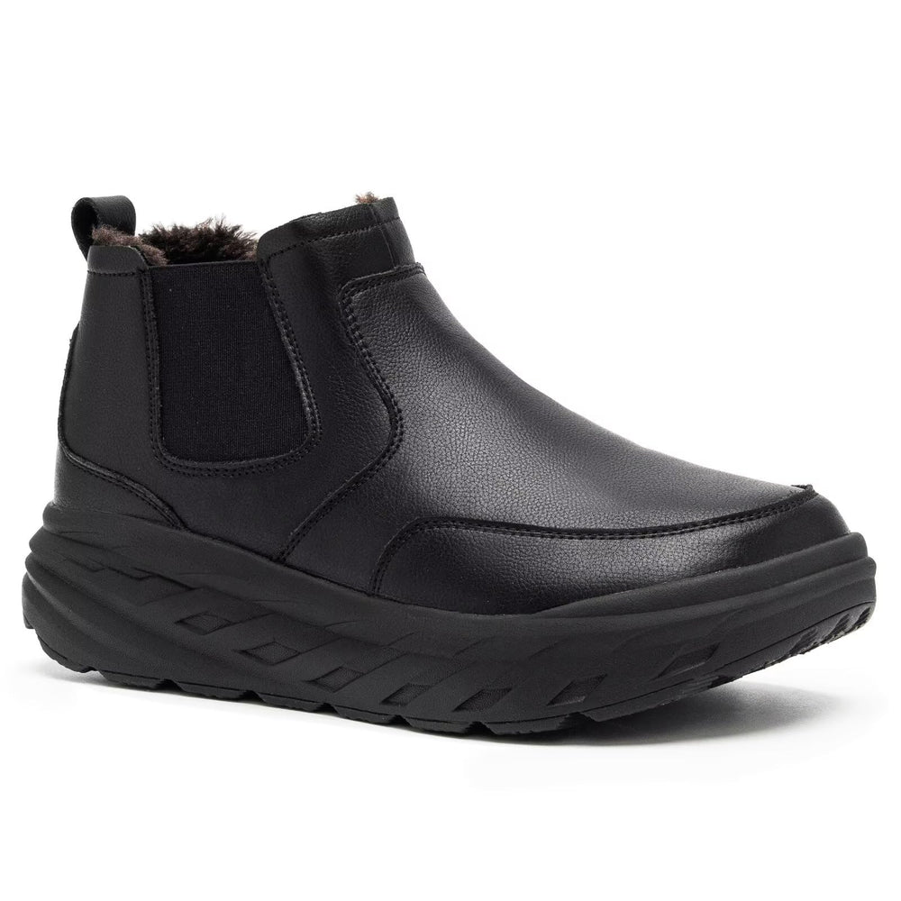 OrthoComfoot women's orthopedic wide leather winter ankle boots with roomy toe box for swollen feet comfort.