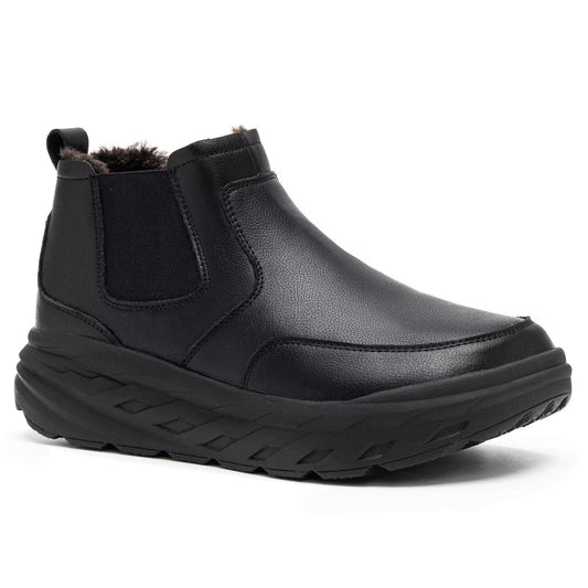 OrthoComfoot women's orthopedic wide leather winter ankle boots with roomy toe box for swollen feet comfort.