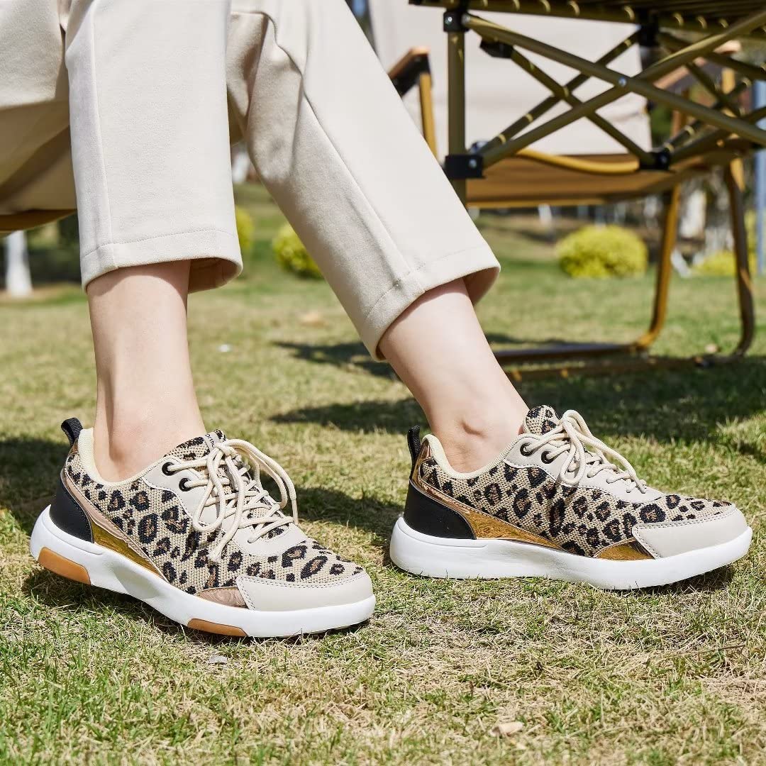 OrthoComfoot lace-up leopard sneaker with secure fit for long days