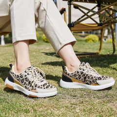 OrthoComfoot lace-up leopard sneaker with secure fit for long days