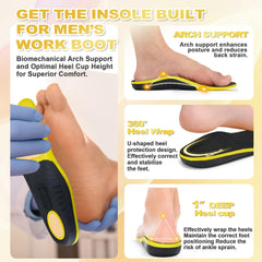 OrthoComfoot insoles include gel padding for shock absorption during shifts.