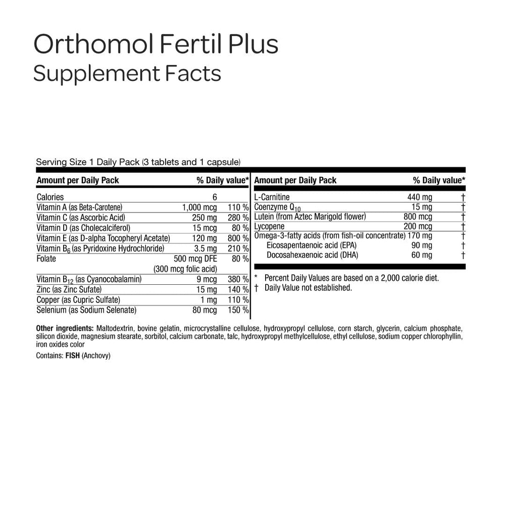 Orthomol Fertil Plus carnitine tablets ready for daily use with trace elements