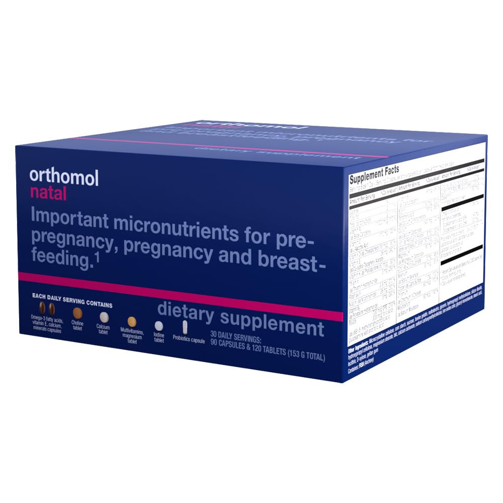 Orthomol Natal bottle front showing compact prenatal supplement for moms-to-be.