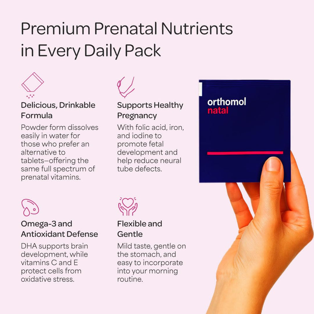 Orthomol Natal vitamin D3 emphasizes essential vitamin D for immune health and bone support.