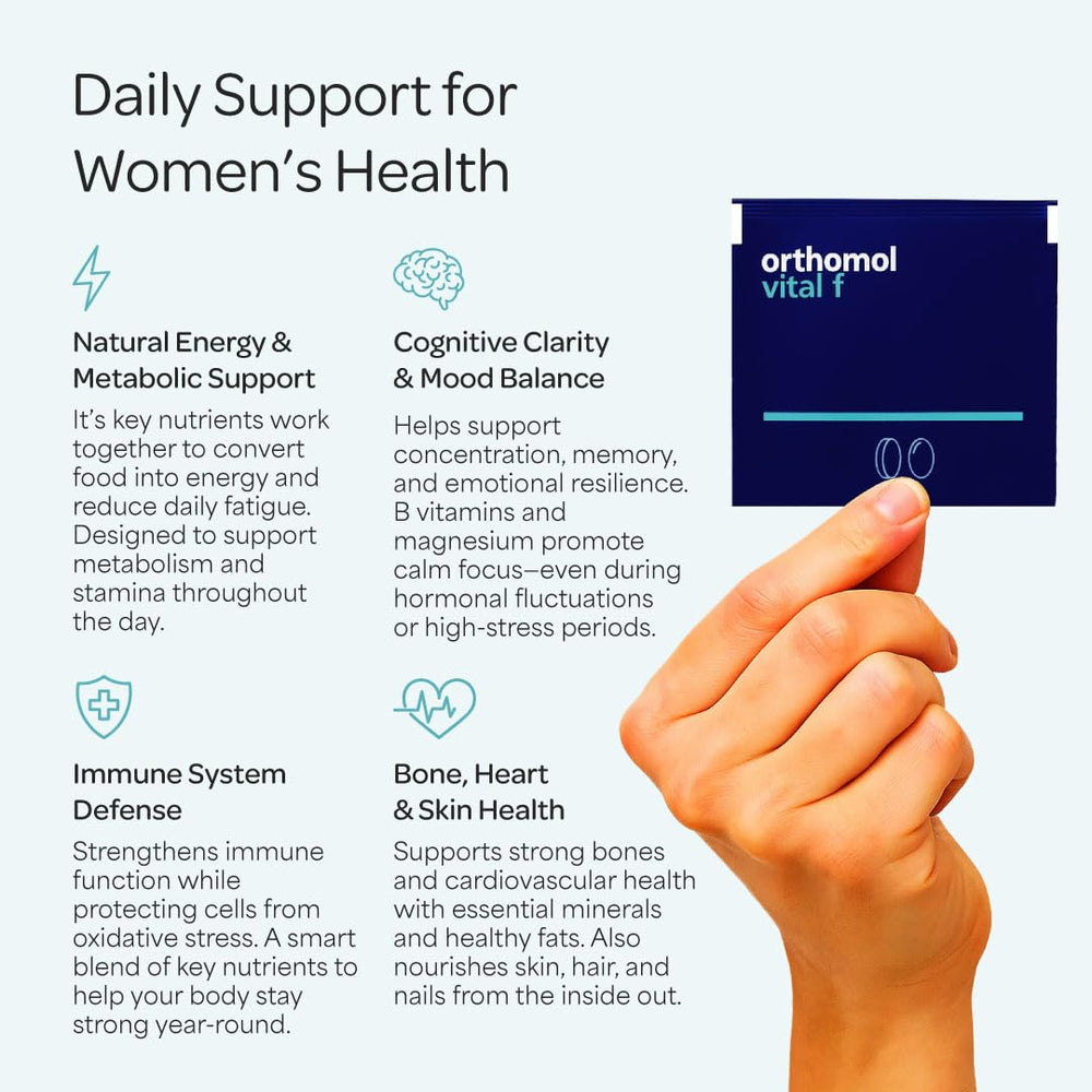 Orthomol Vital F daily dosage pack shot for 30-day routine.
