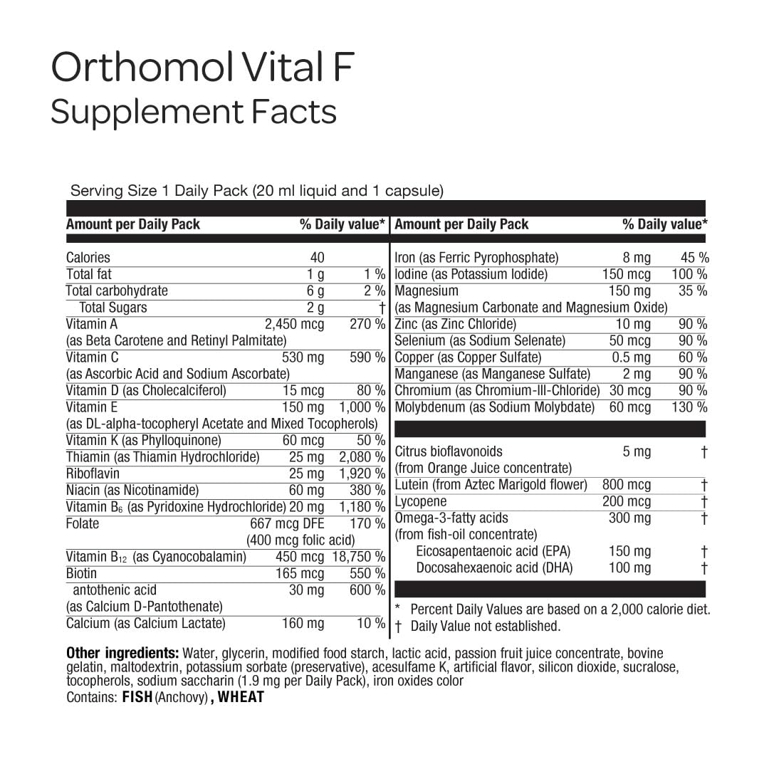 Orthomol Vital F omega-3-capsule closeup highlights essential fatty acids.