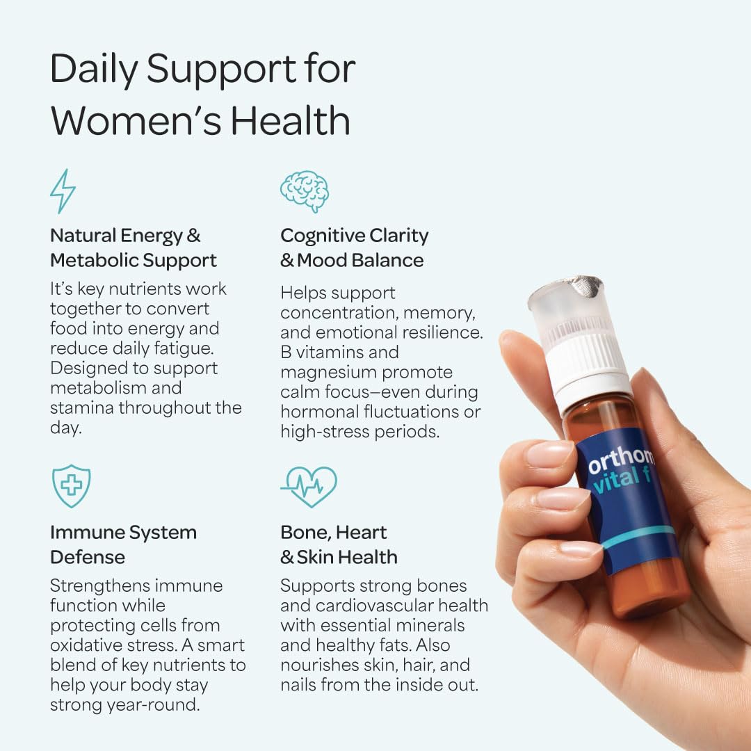 Orthomol Vital F packaging with dosage schedule for seven-day plan.