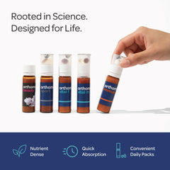 Orthomol Vital M bottle and capsules ready to take with meals.