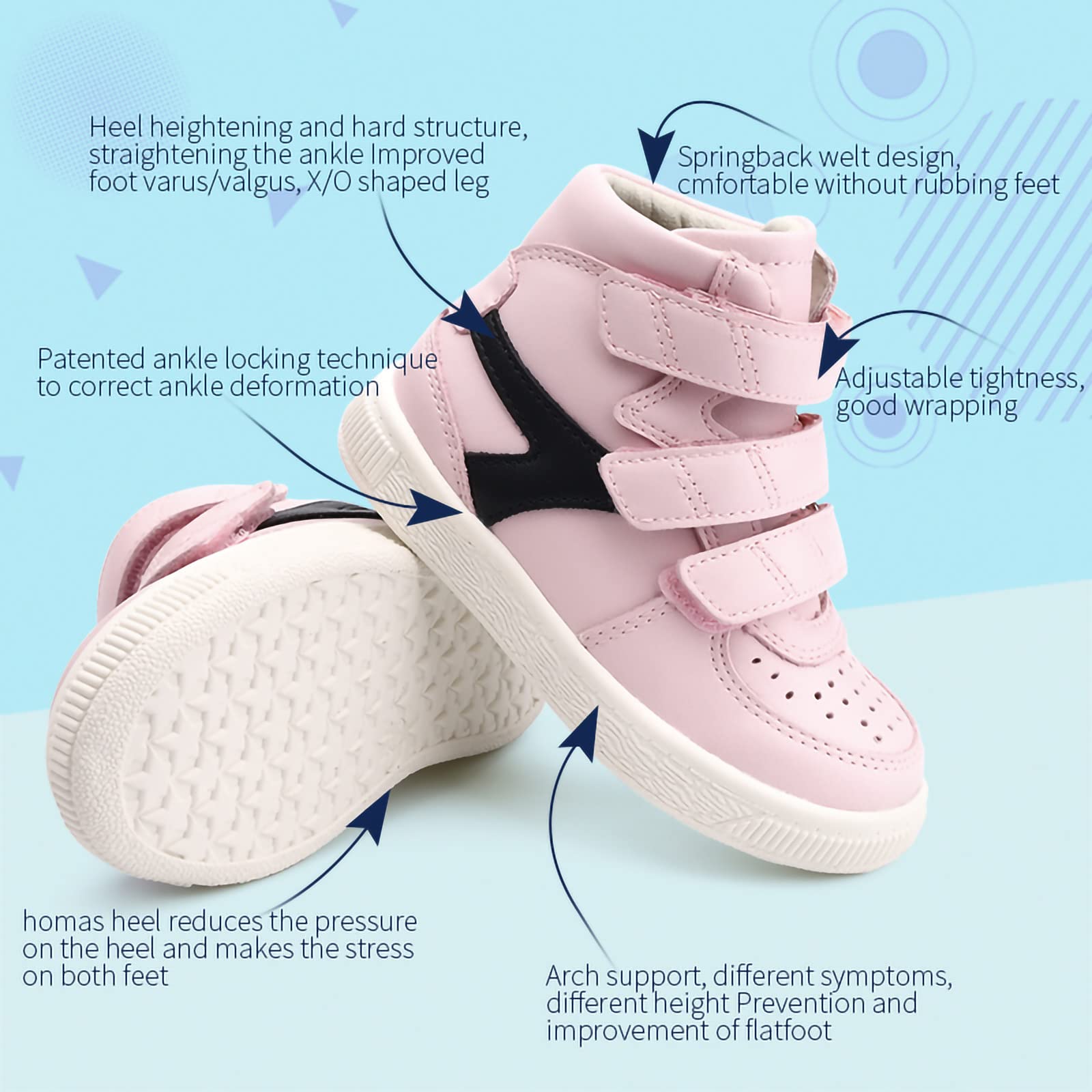 Orthopop adjustable Velcro strap ensures a snug fit as feet grow