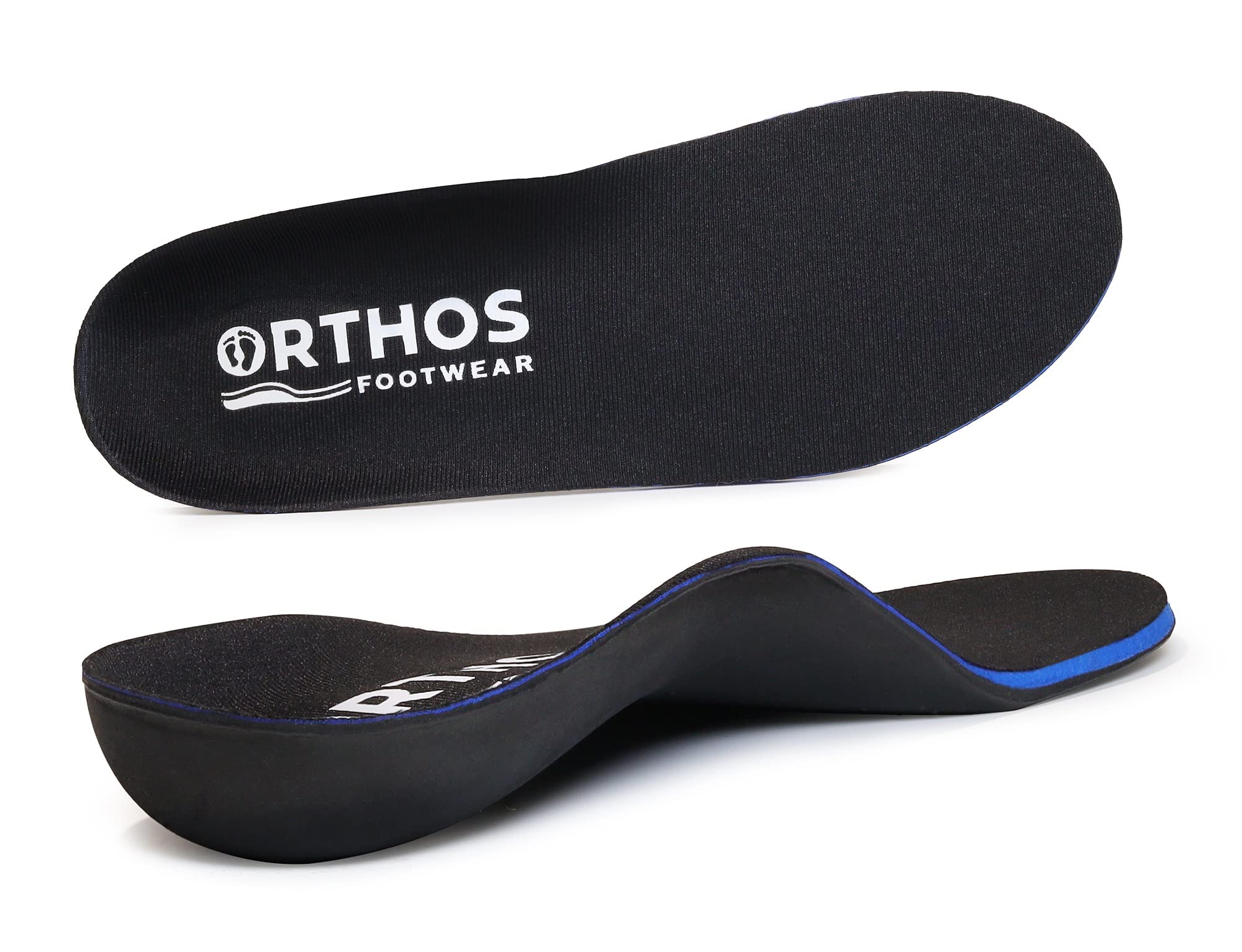 Orthos Footwear orthotic insole in black fabric, front view, for everyday comfort