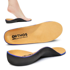 ORTHOS Footwear orthotic insoles heel cushion in use for support.