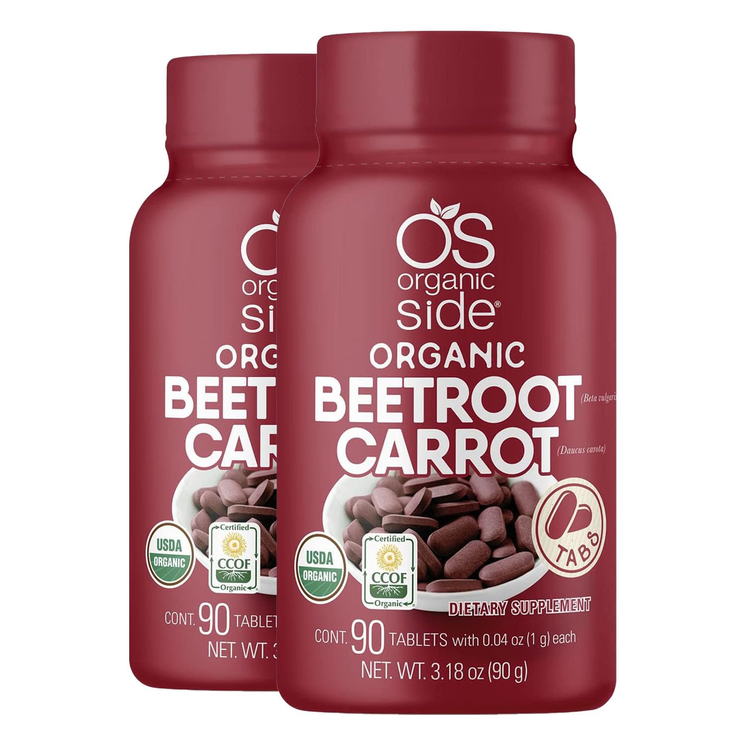 OS Organic Side beetroot carrot tablets bottle front for daily vitality