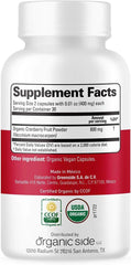 OS Organic Side cranberry capsules bottle close-up highlighting high-potency extract