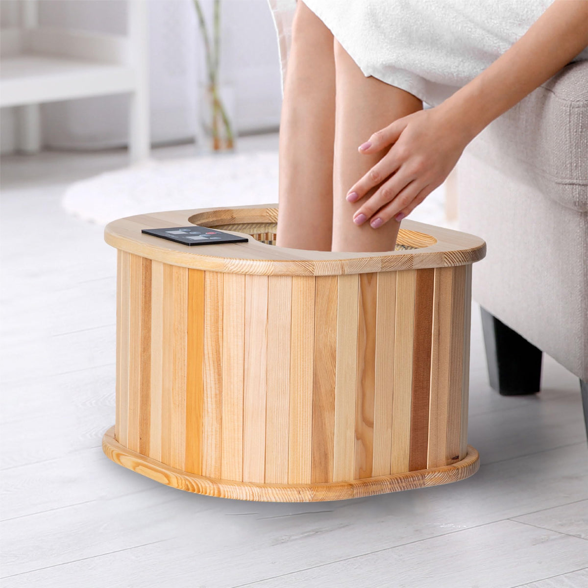 Osaki OS-F2 foot sauna front view showcasing heating stones for soothing warmth