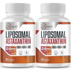 Osasuna Liposomal Astaxanthin 24mg softgels front view highlighting maximum absorption.