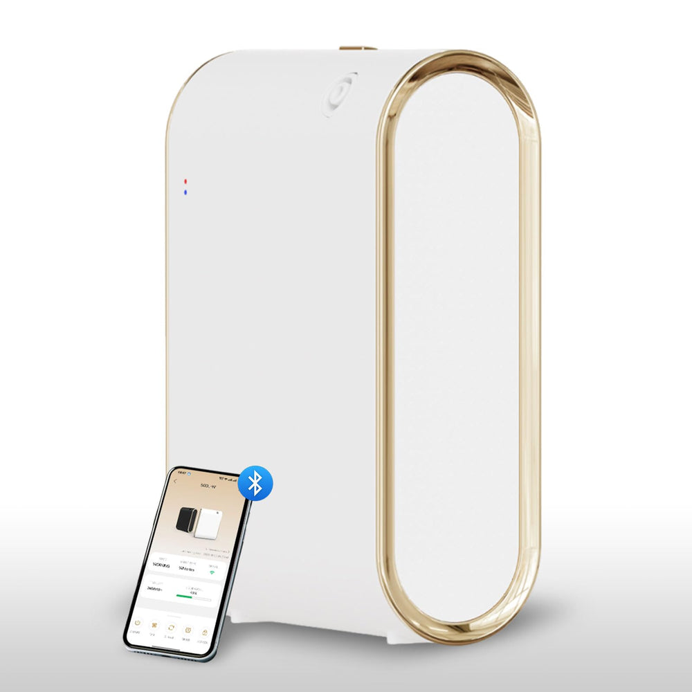 Oscentpro Smart Scent Air Machine front view with a stylish gold accent for home use
