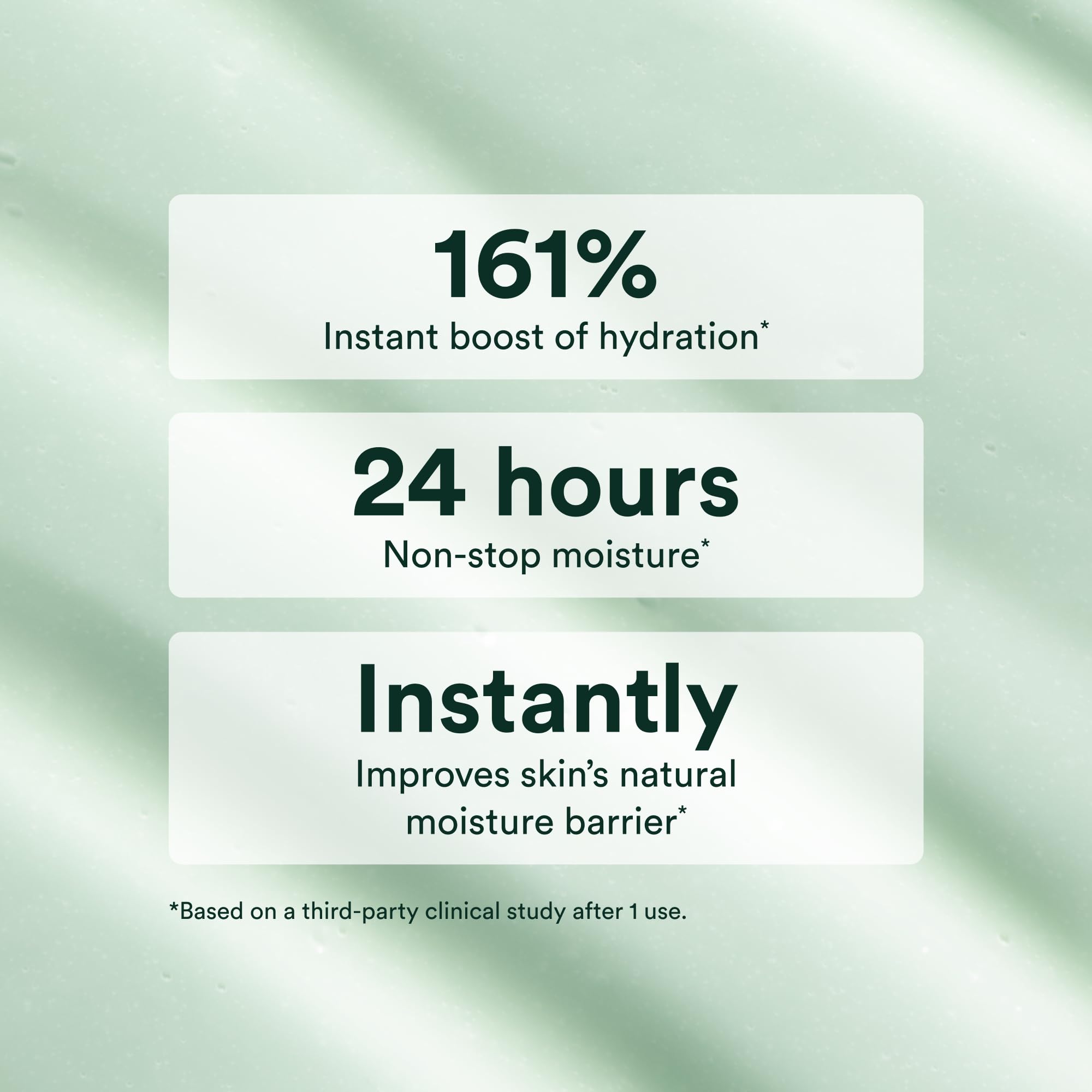 Texture close-up reveals lightweight, fast-absorbing hydration with no greasy residue.