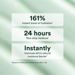 Texture close-up reveals lightweight, fast-absorbing hydration with no greasy residue.
