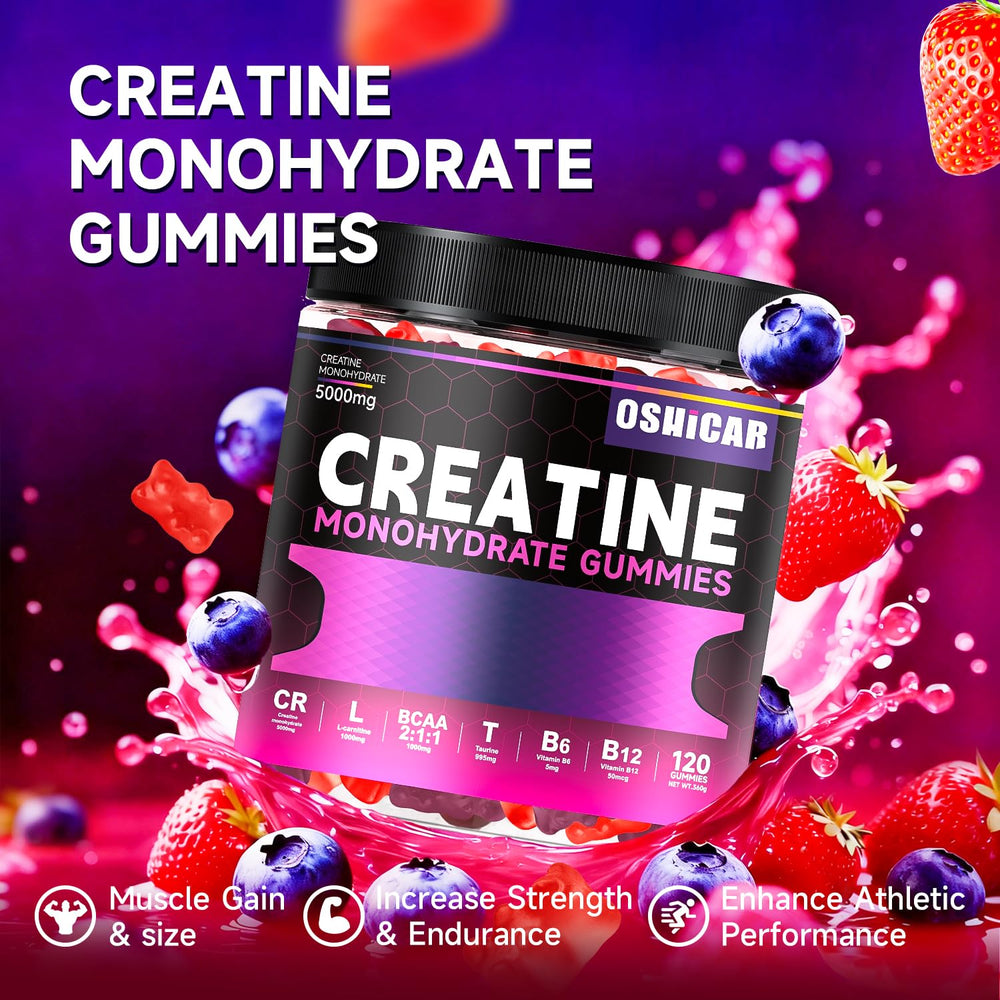 OSHICAR Creatine Gummies serving pose for easy daily intake