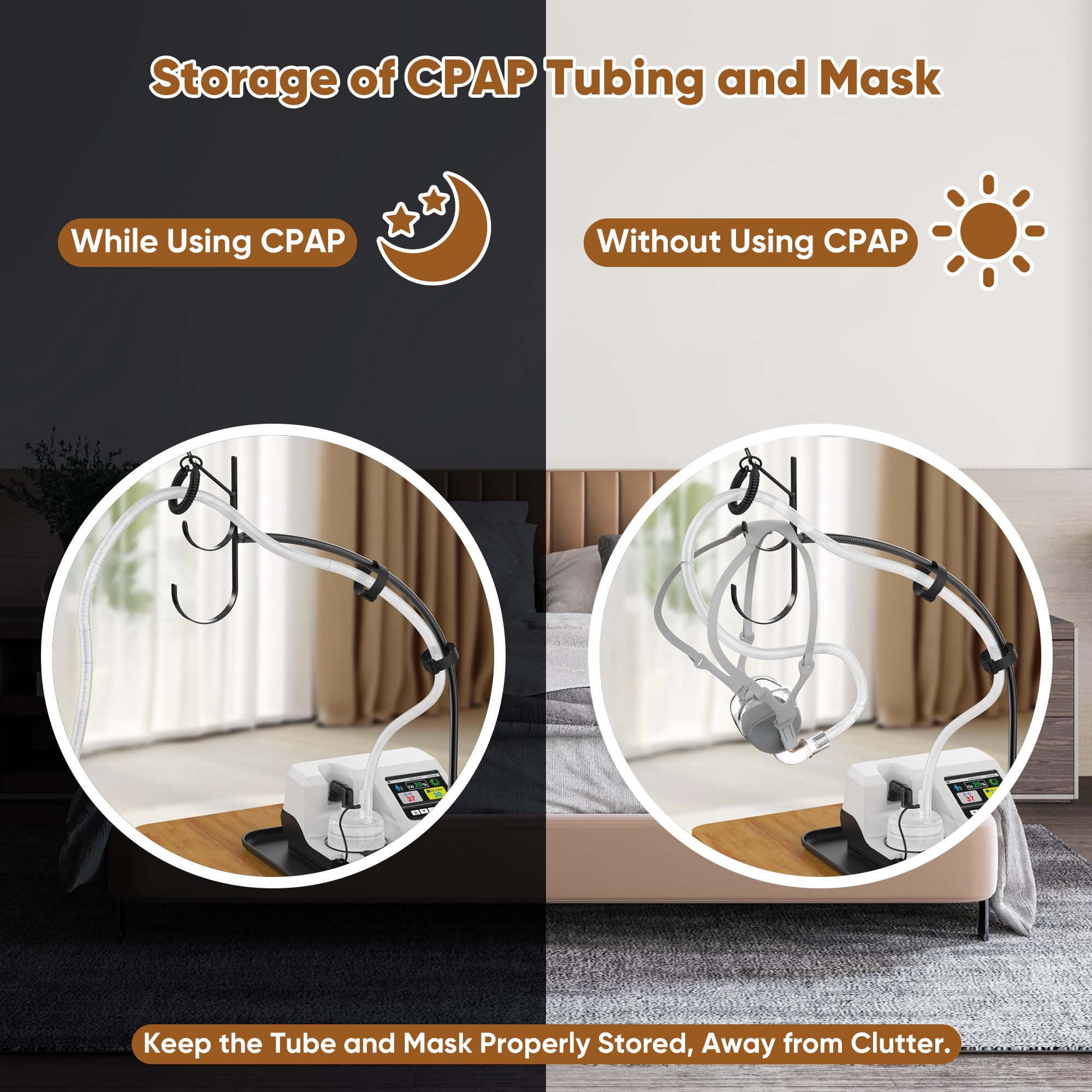 Oslora CPAP nightstand setup keeps surfaces neat and easy to clean.