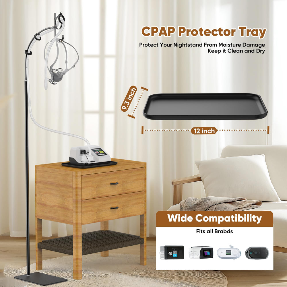 Oslora CPAP tube holder keeps tubing organized away from the face.