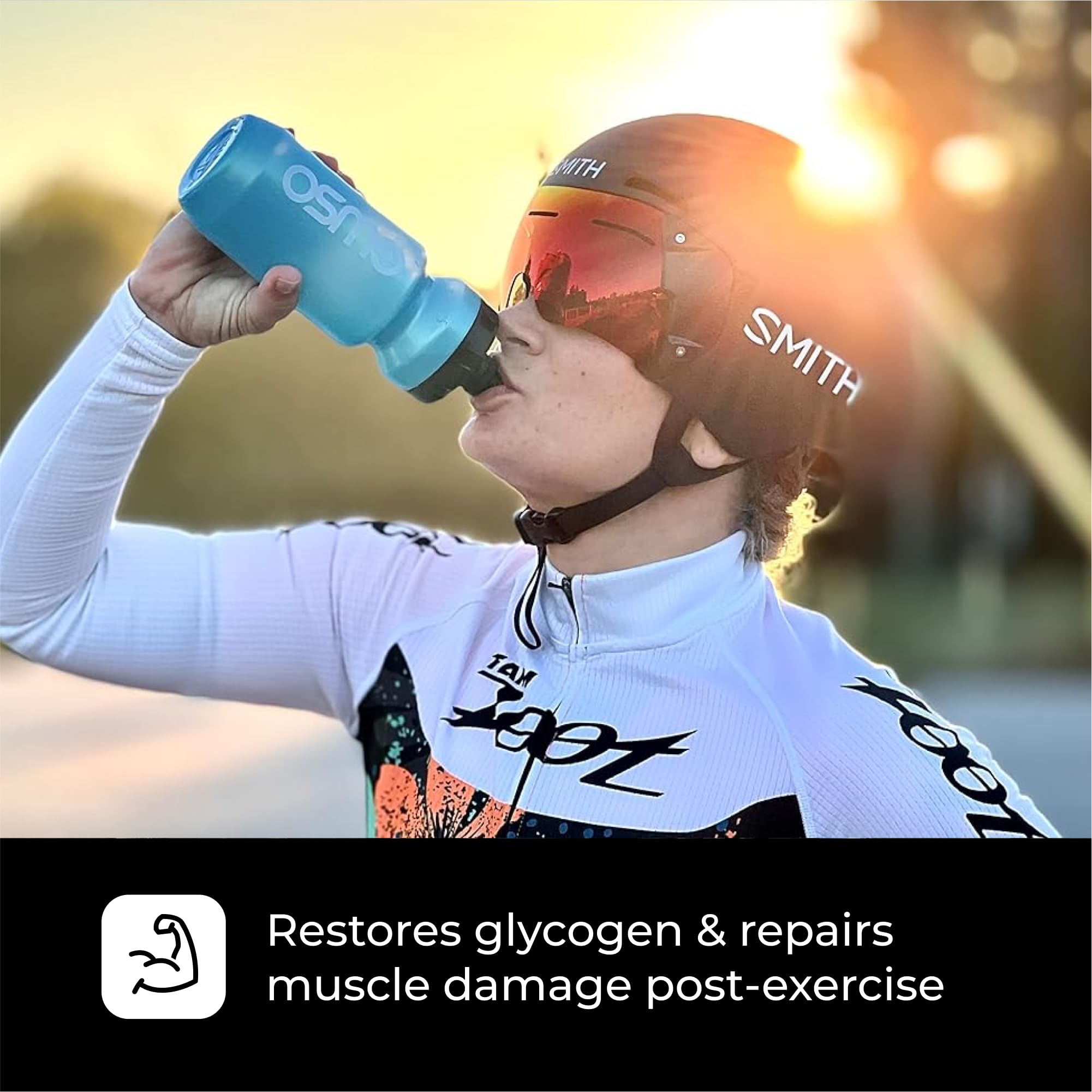 Osmo Rapid Recovery chocolate being poured into water after workout