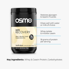 Osmo Rapid Recovery scoop in a glass of water, highlighting fast-acting protein and hydration